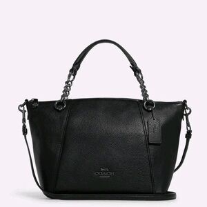 Coach Kacey Satchel Black Leather Women's Bag with Gun Metal Accents